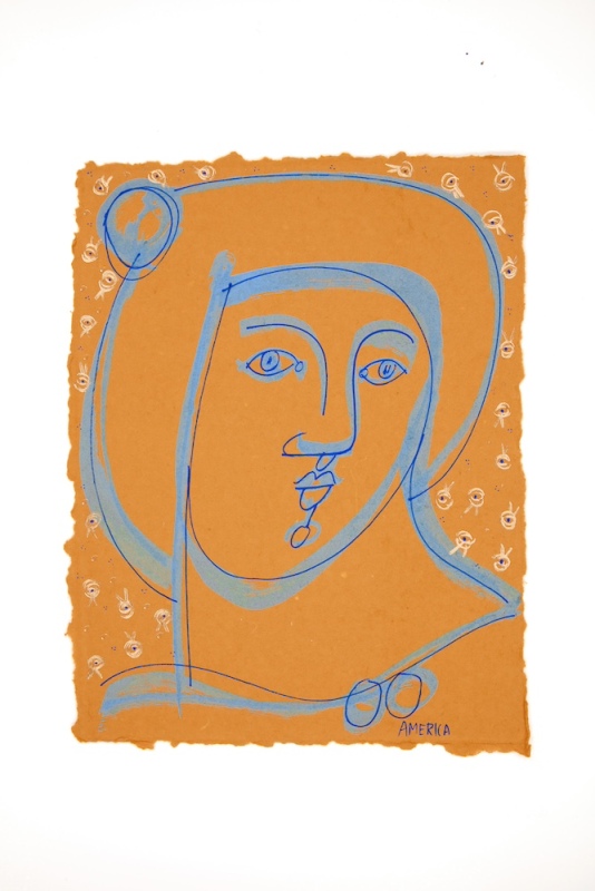Woman in Blue and Marigold