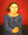 Woman in Blue with an Orange