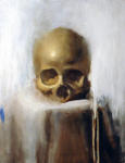 <b>Skull Study: THREE</b><br>Oil on panel, 14x11 inches<br>$800