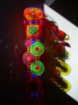 <b>Flourescent Construction (Detail)</b><br>Fluorescent cast acrylic, electric fixtures, blacklight, 48x16x9 inches<br>$5800