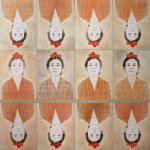 <b>Kate As Frida</b>, 2012<br>Woodcut, drypoint and acrylic on panel, 24x24 inches<br><i>sold</i>