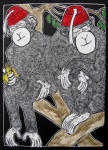 <b>Two Monkey Night</b>, 2011<br>Acrylic on scratchboard, 14x11 inches<br>$450