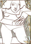 <b>Woman in Green Leaves</b>, 2012<br>Pencil, ink and Pastel on Paper, 39x30 inches framed<br>$3000