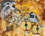<b>An Apple A Day</b>, 2011<br>Acrylic & Embroidery on Canvas, 16x24 inches<br>$700
