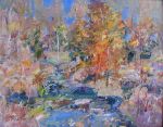 <b>Fall Creek</b>, 2009<br>Oil on linen, 16x20 image, 24x28 inches framed<br>$2500