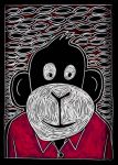 <b>Monkey with Pink Shirt</b>, 2009<br>Scratchboard, 7x5 inches<br>$100