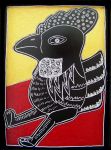<b>Chicken Man with Red and Gold</b>, 2009<br>Scratchboard, 7x5 inches<br>$100