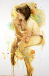 <b>Girl in Pattern</b><br>Pastel, Laquer and oil on paper, 40x26 inches unframed<br><i>sold</i>