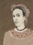 <b>Sabina As Frida</b>, 2012<br>Woodcut and drypoint on paper, 8x6 plate, 15x11 paper<br>$500