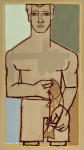 <b>Man with Fish</b>, 2012<br>Oil & acrylic on canvas, 67x38 inches<br>$10000