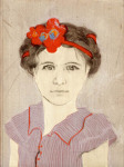 <b>Alice as Frida</b><br>Woodcut and drypoint on paper, 8x6 plate, 15x11 paper unframed<br>$400