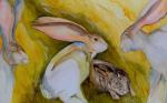 <b>Golden Babies</b>, 2010<br>Watercolor, 14x20 image, 25x31 inches framed<br>$600
