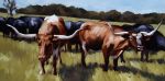 <b>Two Longhorns</b>, 2009<br>Oil on canvas, 12x24 inches<br>$1200