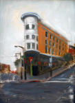 <b>On the Corner</b><br>Oil on panel, 12x9 inches<br>$700
