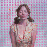 <b>The Pinkest Kiss Ever</b><br>Oil & pencil on panel, 36 x 36 inches<br><i>sold</i>