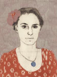 <b>Margaret As Frida</b>, 2012<br>Woodcut and drypoint on paper, 8x6 plate, 15x11 paper<br>$500