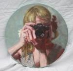 <b>Looking through to me</b>, 2012<br>oil on panel, 18 inch diameter<br>$800