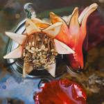 <b>Pomegranate Blooms</b><br>Oil on panel, 30x30 inches<br>$3200