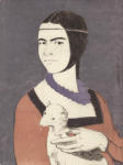 <b>Frida As Lady with Ermine</b>, 2012<br>Woodcut and drypoint on paper, 8x6 plate, 15x11 paper<br>$500