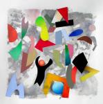 <b>Drawing 1</b><br>Acrylic & Transfer on paper, 19x19 image, 26x26 inches framed<br>$1500