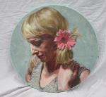 <b>Picture me</b>, 2012<br>Oil on panel, 18 inch diameter<br>$800