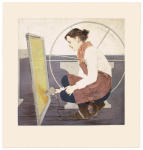 <b>The Screen and The Wheel</b>, 2012<br>Woodcut and drypoint on paper, 16x16 plates, 22x23 paper<br>$1100