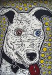 <b>Blue Eye Brown Eye</b>, 2009<br>Scratchboard, 7x5 inches<br>$100