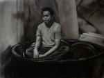 <b>Khoa Sitting on Pennies</b><br>Graphite, 18.5x24.5, 27x33 inches framed<br>$800