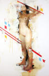 <b>Girl in Primary Colors</b>, 2012<br>Pastel, Laquer and oil on paper, 40x26 inches unframed<br>$1200
