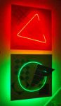 <b>Xmas to Me= Orange by Anne Ashley</b>, 2009<br>Cast acrylic, acrylic paint, luminous tube, 24x24 inches<br>$2800