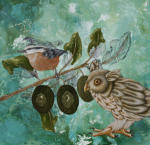 <b>Olive</b>, 2011<br>Acrylic & Embroidery on Canvas, 16x16 inches<br><i>sold</i>