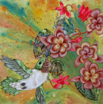 <b>Lucky</b>, 2011<br>Acrylic & embroidery on canvas, 16x16 inches<br>$650