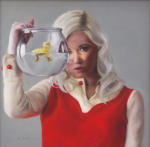 <b>Wading In The Familiar, She Longed For Unknown Waters</b><br>Oil on panel, 14x14 inches<br>$1700