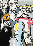 <b>Two Horns and Pink Tuba</b>, 2012<br>Oil enamel and acrylic on canvas, 71x51 inches<br>$15000