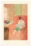 <b>Eleni with Roman</b>, 2010<br>drypoint and aquatint on copper over woodcut, 30x23 inches framed<br>$900