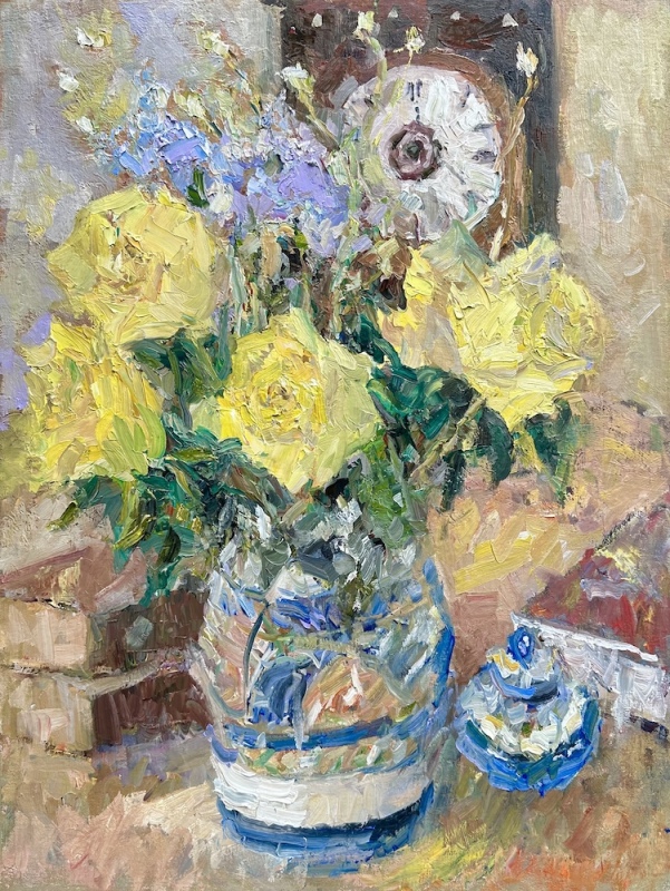 Yellow Roses and Clock