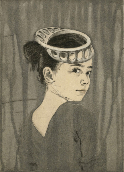 Mia Wearing a Perforated Möbius Strip as a Hat