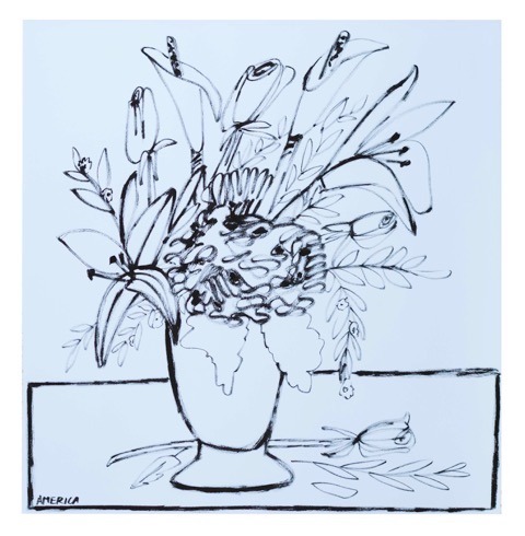 Day Lillies, Mum, Roses and Sage Leaves in vase