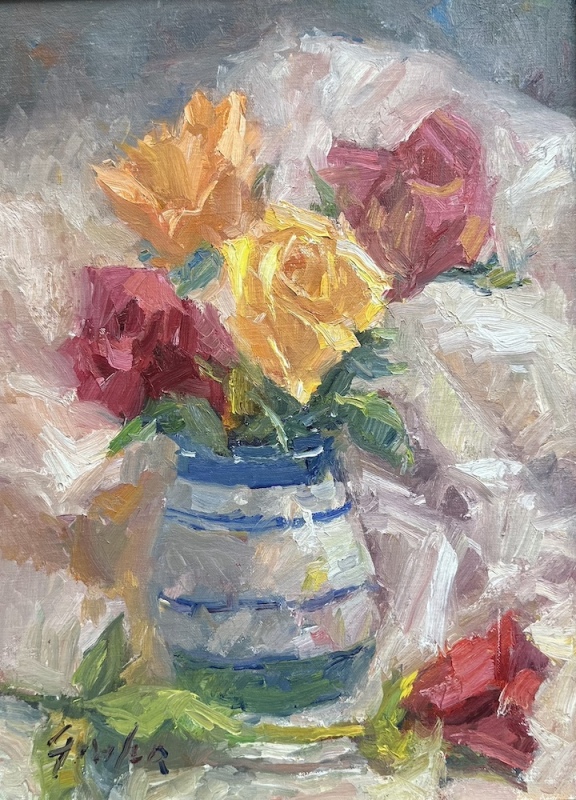 Mixed Roses in Mexican Jar