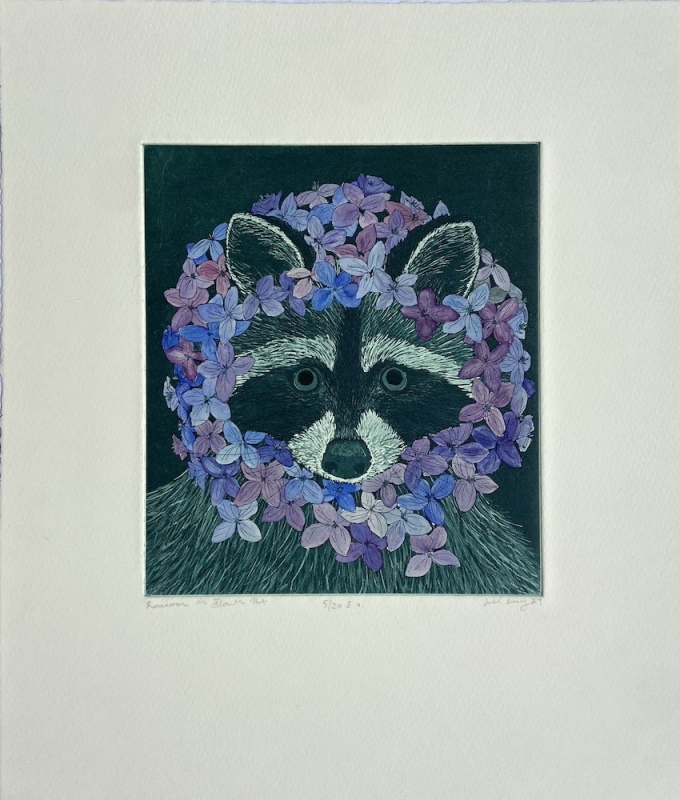 Raccoon in Flower Hat (purple), 5/20 E.V. Raccoon in Flower Hat (purple), 5/20 E.V.