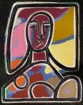 Painting of a Red and Yellow Marble Bust Sculpture