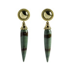One pair 14kt yellow gold earrings, larsonite drops