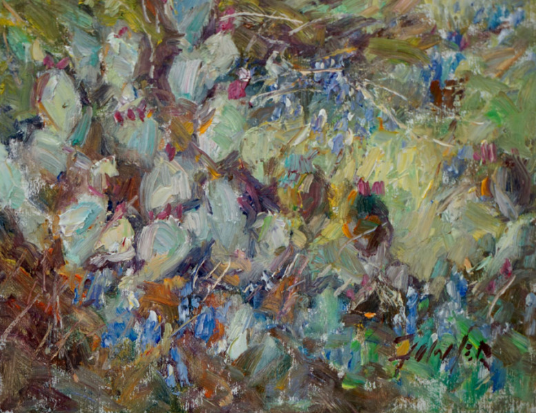 Blue Bonnets and Cactus